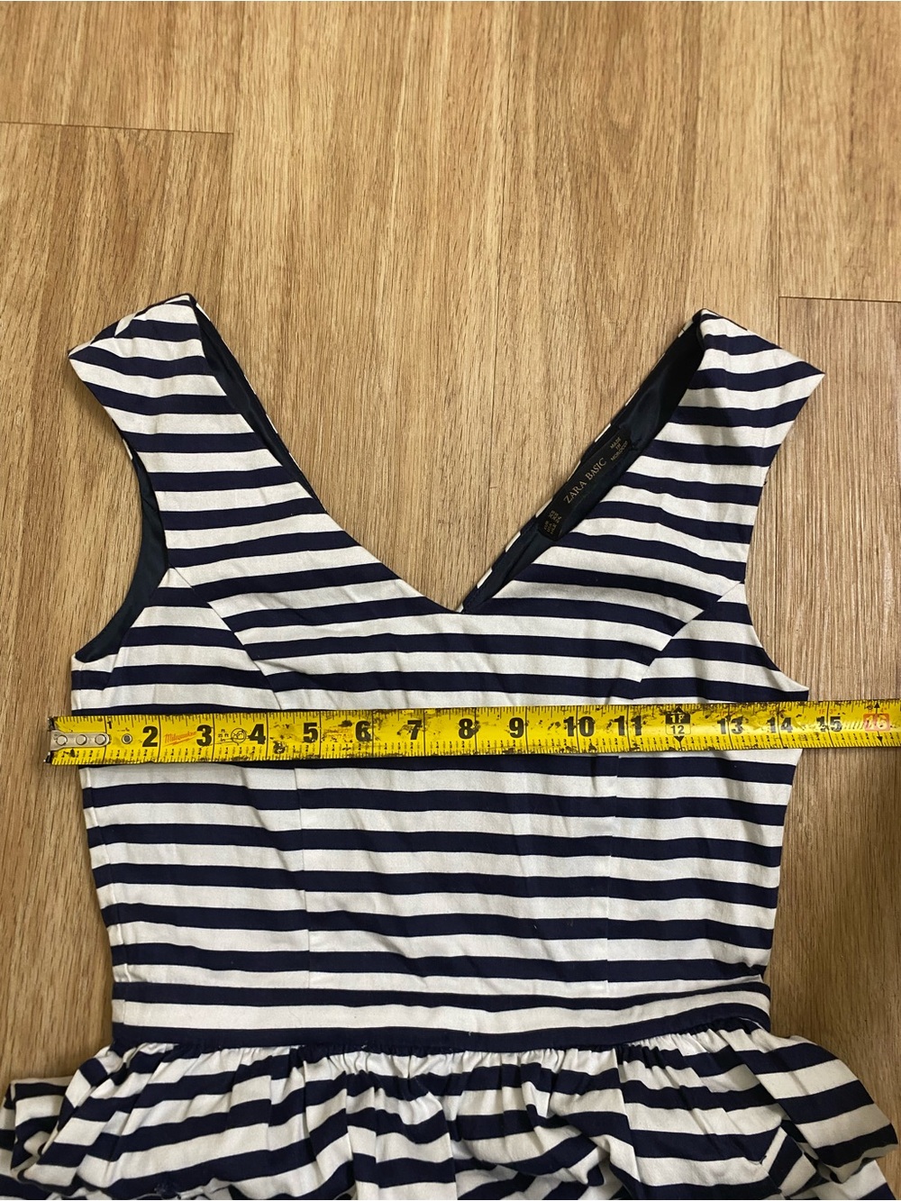 Zara Navy and White Striped V-Neck Mini Dress - Picture 5 of 7